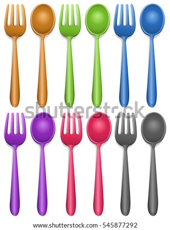 Six pairs of fork and spoon illustration