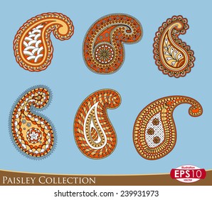Six paisley ornament elements in four colour.