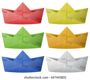Six paper boats in different colors illustration
