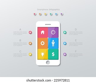 six paper options within smartphone monitor infographics in flat design style. vector.