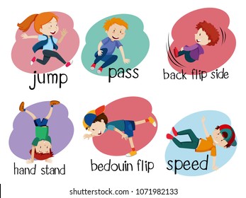 Six Parkour Moves on White Background illustration