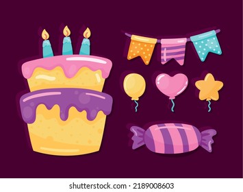 six party celebration set icons