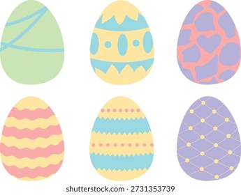 Six Pastel Easter Eggs, Cute Spring Holiday Clipart Set