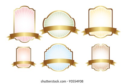 six pastel labels isolated over white  background.  vector illustration