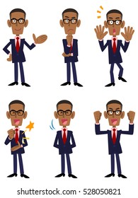 Six pattern poses and actions of African businessman