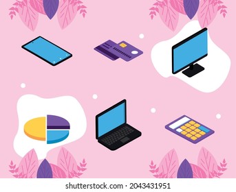 seis iconos de conjunto de soluciones de pago