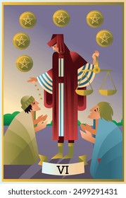 Sechs-Pentacles-Minor-Arcana-Tarotkarten