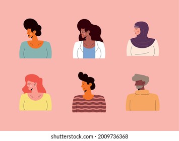 six persons of different races characters