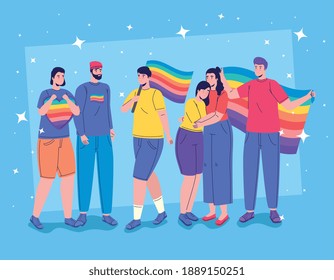 seis personas con indicadores lgtbi caracteres diseño de ilustración vectorial