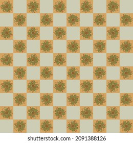 Seis vectores pétalos de flores silvestres sin fisuras. Bloques de estilo mosaico de fondo botánico verde anaranjado. Flores de pradera dibujadas a mano al estilo artesanal. Repetición de cosecha de vintage para el bienestar, embalaje