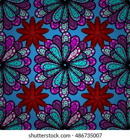 Six petals flower. Doodle style. Vector illustration. Seamless pattern