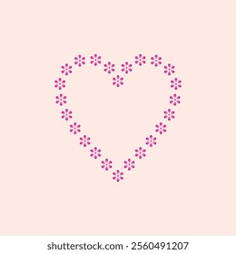 six petals pink mini flower heart shape garland, pink valentine heart