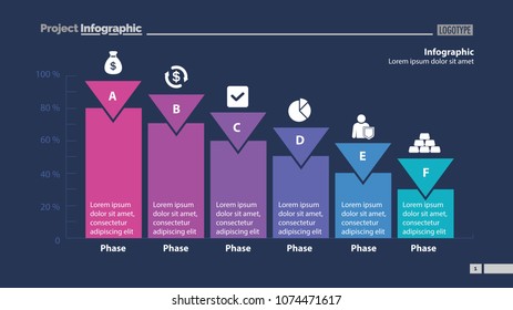 Six phase percentage process chart design. Element of chart, graph, diagram. Concept for presentation, annual report, infographic. Can be used for topics like business, strategy, progress