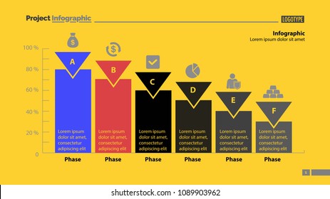 Six phase percentage process chart design. Element of chart, graph, diagram. Concept for presentation, annual report, infographic. Can be used for topics like business, strategy, progress