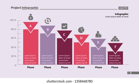 Six phase percentage process chart design. Element of chart, graph, diagram. Concept for presentation, annual report, infographic. Can be used for topics like business, strategy, progress