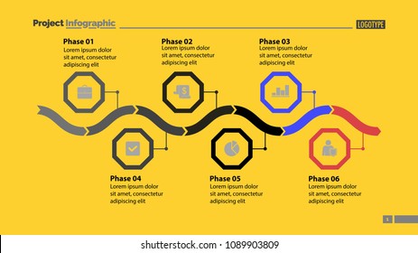 Six phase process chart design. Element of chart, diagram, infographic. Concept for presentation, annual report, slide template. Can be used for topics like business, plan, strategy