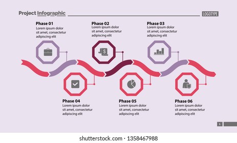 Six phase process chart design. Element of chart, diagram, infographic. Concept for presentation, annual report, slide template. Can be used for topics like business, plan, strategy