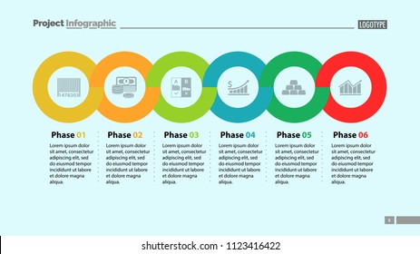 Six phases timeline slide template. Business data. Graph, chart, design. Creative concept for infographic, report. Can be used for topics like money, finances, economics