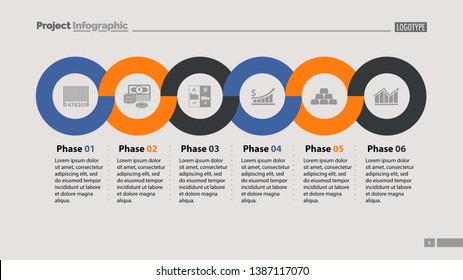 Six Phases Timeline Slide Template. Business Data. Graph, Chart, Design. Creative Concept For Infographic, Report. Can Be Used For Topics Like Money, Finances, Economics