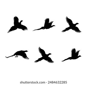 six pheasants silhouette vector art design