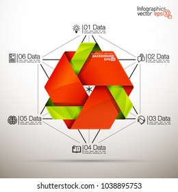 Six piece flat puzzle round infographic presentation. 6 step circle business diagram. Six section compare service banner. Vector illustration template shape . 3d Abstract Background