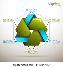 Six piece flat puzzle round infographic presentation. 6 step circle business diagram. Six section compare service banner. Vector illustration template shape . 3d Abstract Background
