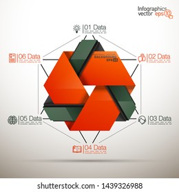Six piece flat puzzle round infographic presentation. 6 step circle business diagram. Six section compare service banner. Vector illustration template shape . 3d Abstract Background