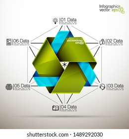 Six piece flat puzzle round infographic presentation. 6 step circle business diagram. Six section compare service banner. Vector illustration template shape . 3d Abstract Background