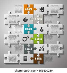 Six piece flat puzzle round infographic presentation. 6 step circle business diagram. Six section compare service banner. Vector illustration template shape . 3d Abstract Background