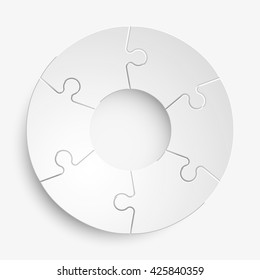 Six piece flat puzzle round infographic presentation. 6 step circle business diagram. Six section compare service banner. Vector illustration template shape . 3d Abstract Background