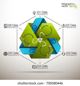 Six piece flat puzzle round infographic presentation. 6 step circle business diagram. Six section compare service banner. Vector illustration template shape . 3d Abstract Background