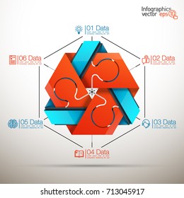 Six piece flat puzzle round infographic presentation. 6 step circle business diagram. Six section compare service banner. Vector illustration template shape . 3d Abstract Background