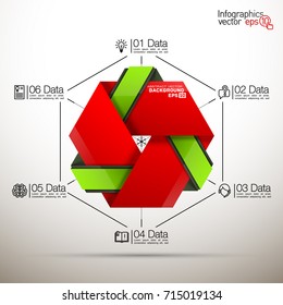 Six piece flat puzzle round infographic presentation. 6 step circle business diagram. Six section compare service banner. Vector illustration template shape . 3d Abstract Background