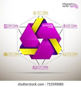 Six piece flat puzzle round infographic presentation. 6 step circle business diagram. Six section compare service banner. Vector illustration template shape . 3d Abstract Background