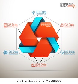 Six piece flat puzzle round infographic presentation. 6 step circle business diagram. Six section compare service banner. Vector illustration template shape . 3d Abstract Background