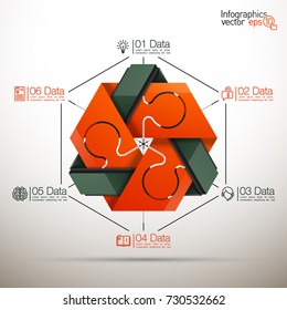 Six piece flat puzzle round infographic presentation. 6 step circle business diagram. Six section compare service banner. Vector illustration template shape . 3d Abstract Background