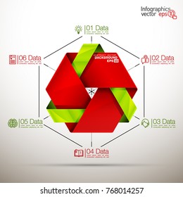 Six piece flat puzzle round infographic presentation. 6 step circle business diagram. Six section compare service banner. Vector illustration template shape . 3d Abstract Background
