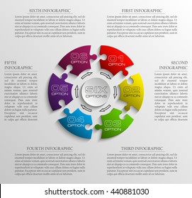 Six Piece Puzzle Business Presentation. Circle Infograph. 6 Step Diagram