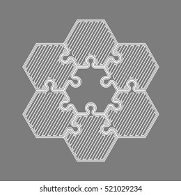 Six piece puzzle business presentation. Circle infograph. 6 step process diagram. Section compare banner.