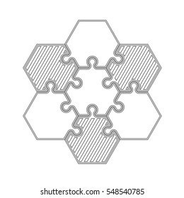 Six piece puzzle business presentation. Circle infograph. 6 step process diagram. Six section compare banner.