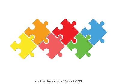 Six pieces puzzle infographic. Puzzle pieces vector set. Puzzle jigsaw on white background. Set of puzzle pieces. Vector illustration