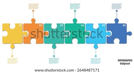 Six pieces puzzle infographic. Puzzle pieces vector set. Puzzle jigsaw on white background. Set of puzzle pieces. Vector illustration