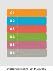 Six pieces puzzle line infographic. Business, idea, flow concept. Template for 6 options, parts, processes. Jigsaw info graphic. Can be used for process, presentation, layout, banner, graph