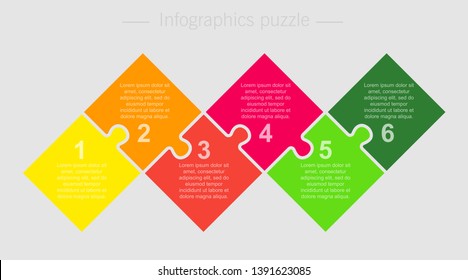 Six Pieces Puzzle Squares Diagram. Squares Business Presentation Infographic. 6 Steps, Parts, Pieces Of Process Diagram. Section Compare Banner. Jigsaw Puzzle Info Graphic. Marketing Strategy.