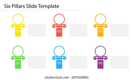 Six Pillars Slide Template. Clipart Image