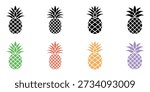 Six pineapple illustrations in various colors, arranged in a two-by-three grid.