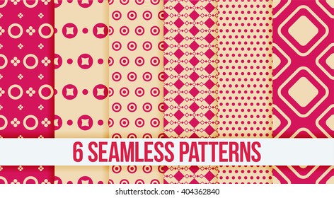 Six pink Seamless geometric patterns