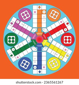 sechs Spieler Ludo Spiel Vektorgrafik Design. Vectorludo-Spielbrett. Ludo-Board-Design. Ludo-Kartenvorlage.