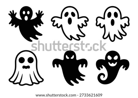 Six playful ghosts with varied expressions halloween