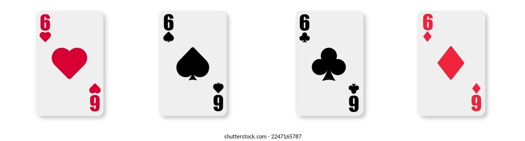Six. Playing cards icon on white background. Club, diamond, heart, spade illustration. 